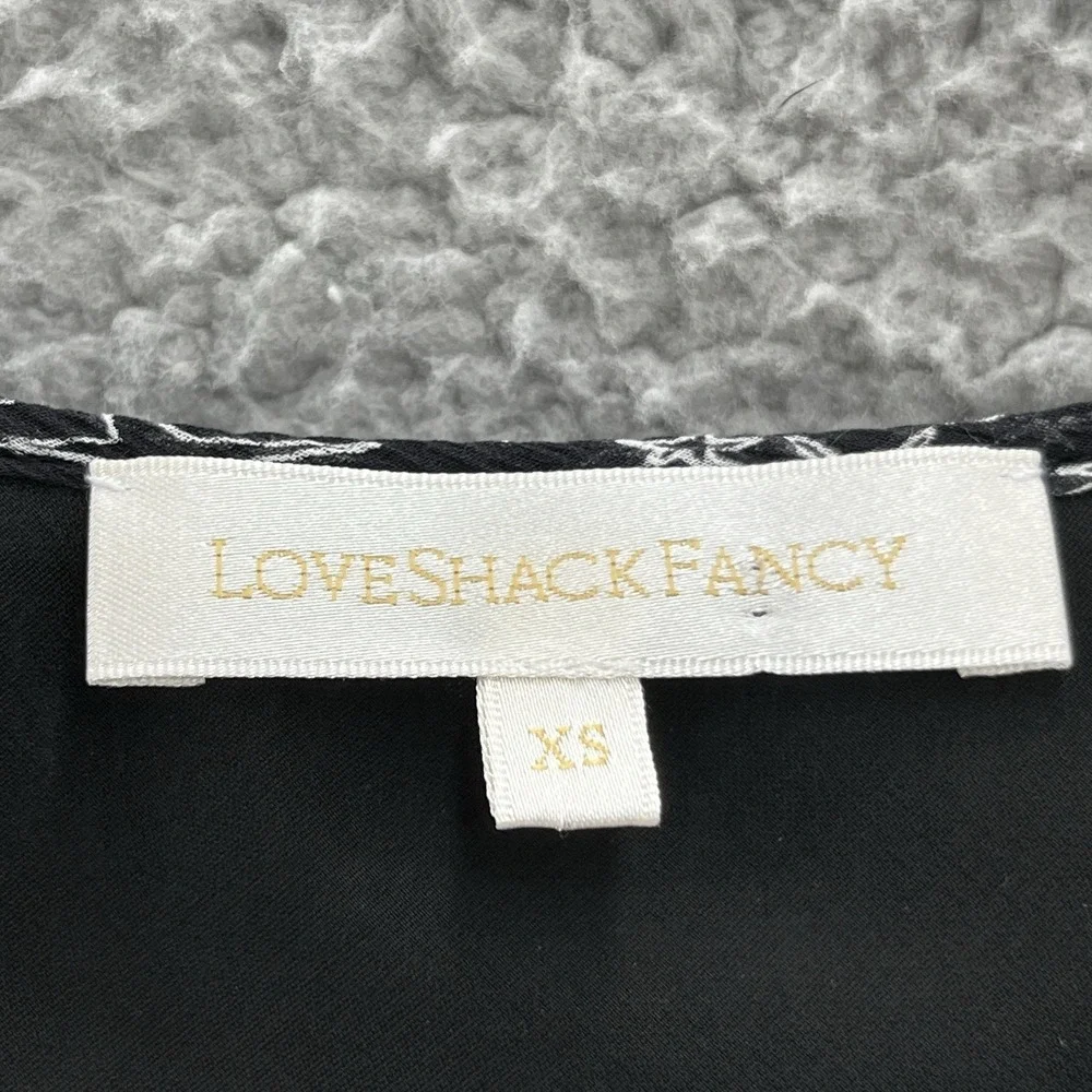 LoveShackFancy Dress XS Blk Scarlett Evening Star Print Smock Ruched Ruffle Mini - Picture 4 of 15